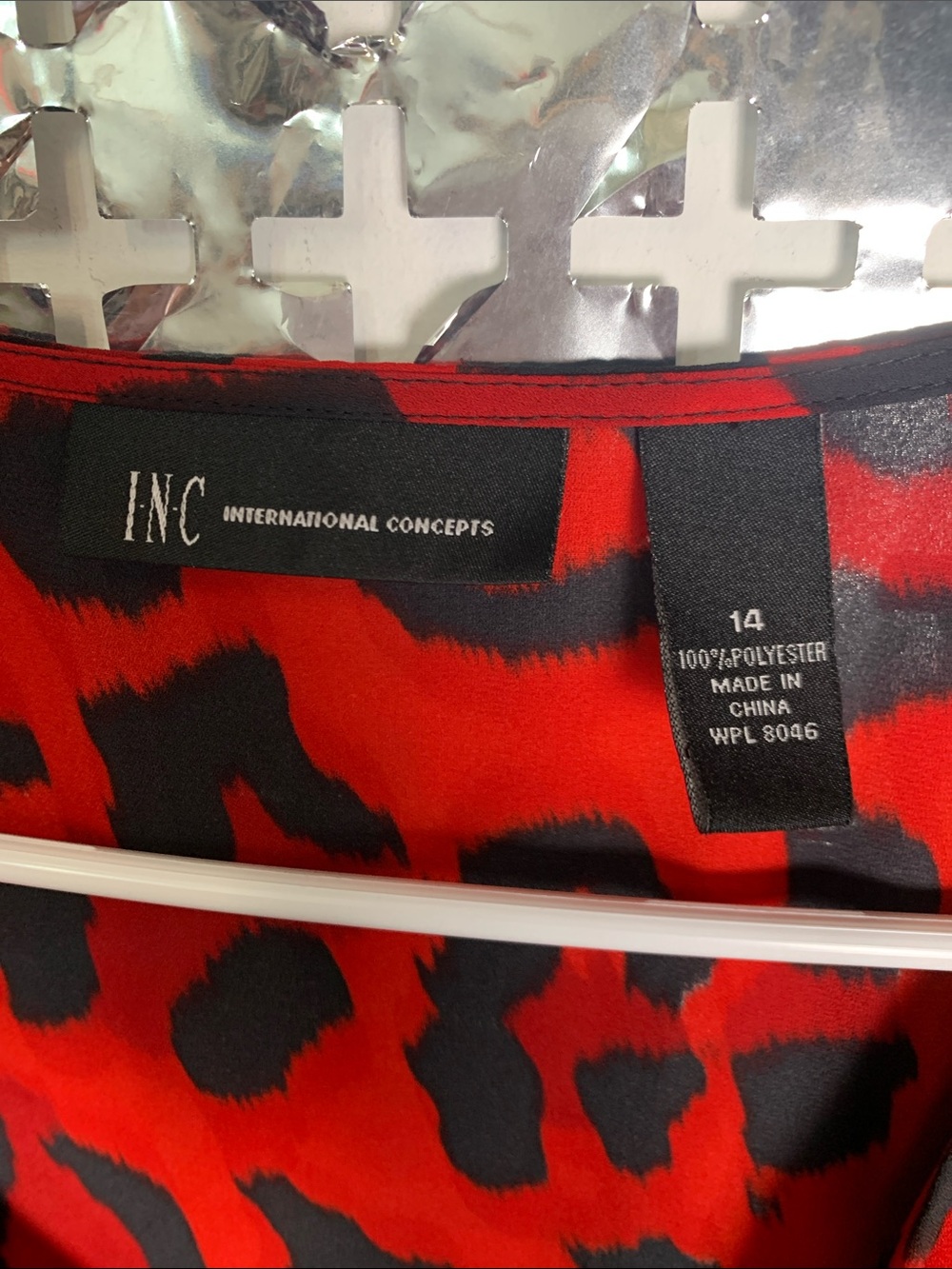 INC International Concepts Red and Black Leopard-Print Surplice Camisole - Picture 2 of 3